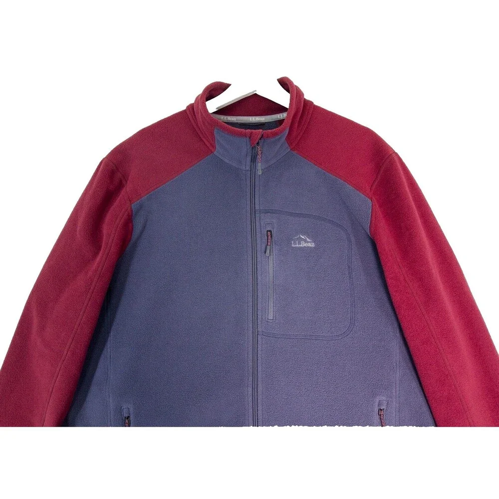 LL Bean Full Zip Fleece Jacket Mock Neck Men's Size XL Burgundy Gray